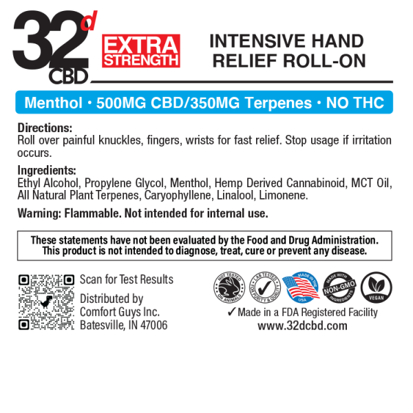 Ingredients for 32d CBD Intensive Relief Roll-On Menthol