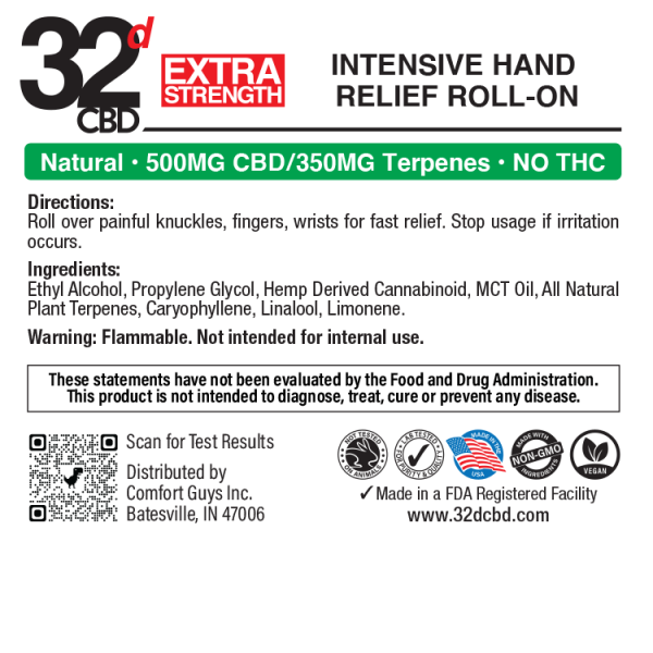 Ingredients for 32d CBD Intensive Relief Roll-On Natural