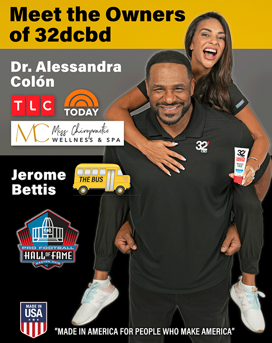 32d CBD owners Jerome Bettis and Dr. Alessandra Colon